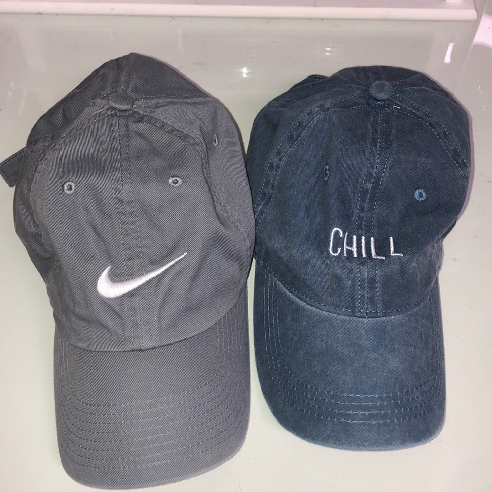 Nike grey hat & Chill denim hat